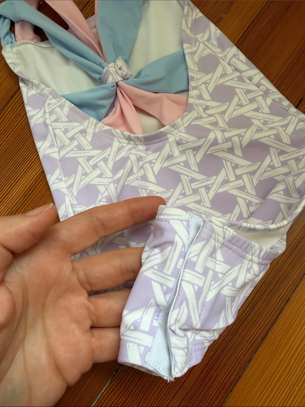 Girls' Lavender Geometric One-Piece Swimsuit with Pink & Blue Straps